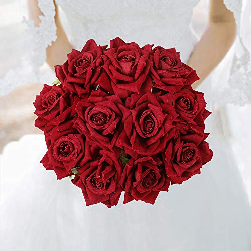Dark Red Velvet Rose Bouquet for Weddings and Home