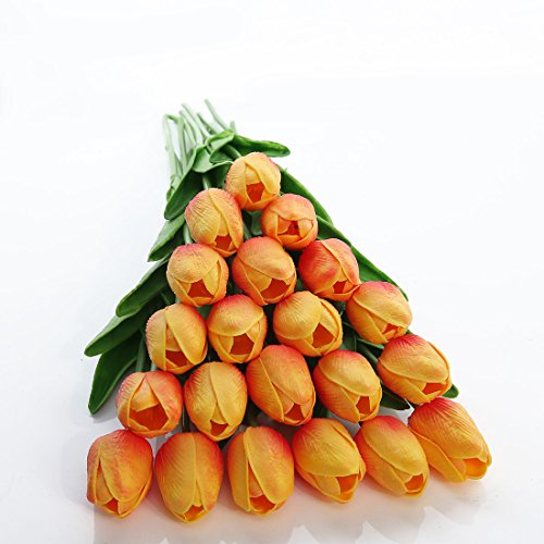 Realistic 20-Pack Orange Tulips for Weddings and Décor