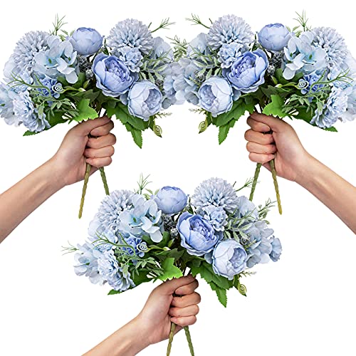 Realistic Blue Silk Flower Bouquet for Weddings and Home