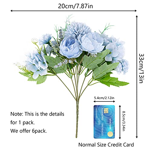 Realistic Blue Silk Flower Bouquet for Weddings and Home