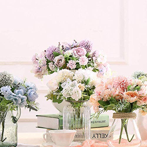 Realistic Blue Silk Flower Bouquet for Weddings and Home