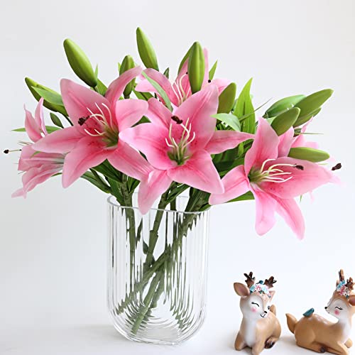 Pink Artificial Tiger Lily Bouquet, 6pcs