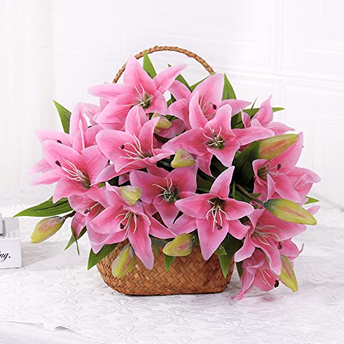 Pink Artificial Tiger Lily Bouquet, 6pcs