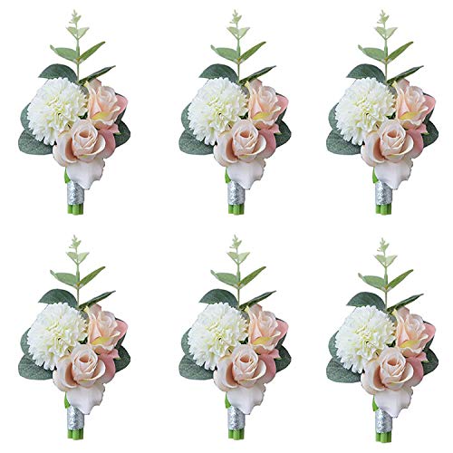 Champagne Pink Rose Boutonniere Set for Weddings