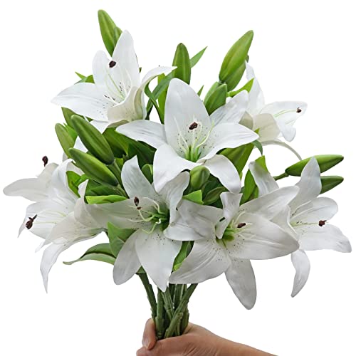 Real Touch Tiger Lily Bouquet - White