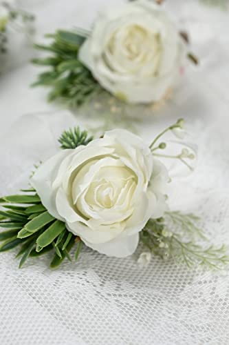 6 White Rose Boutonnieres for Weddings/Events