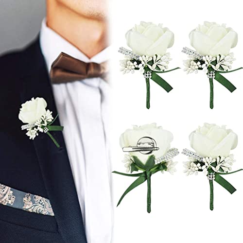 White Rose Boutonniere Set for Weddings