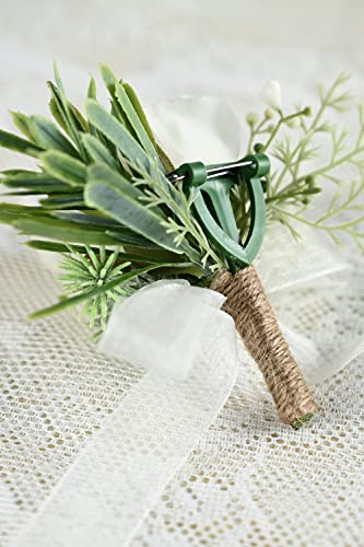 6 White Rose Boutonnieres for Weddings/Events