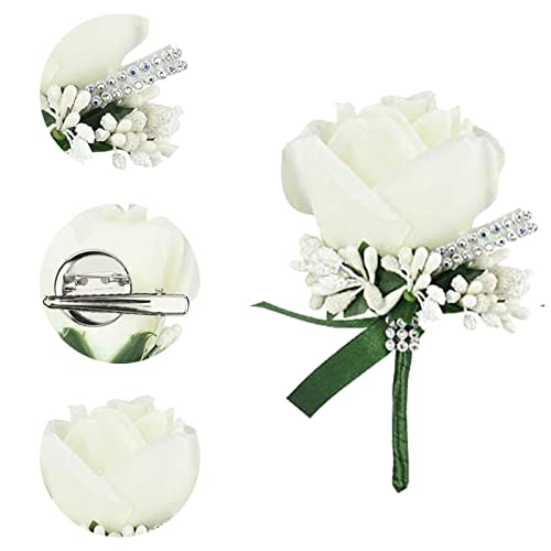 White Rose Boutonniere Set for Weddings