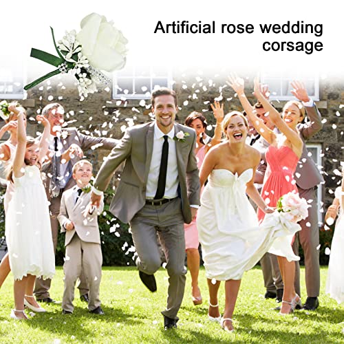 White Rose Boutonniere Set for Weddings