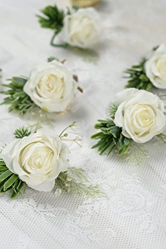 6 White Rose Boutonnieres for Weddings/Events
