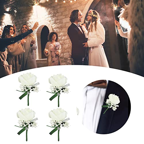 White Rose Boutonniere Set for Weddings