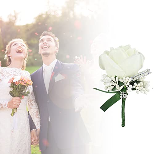 White Rose Boutonniere Set for Weddings