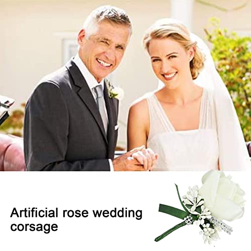 White Rose Boutonniere Set for Weddings