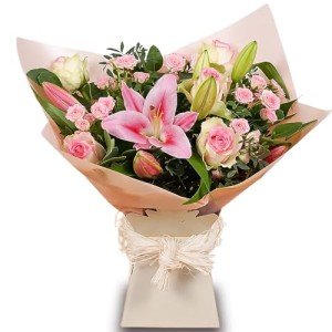 Pink Lily and Rose Bouquet