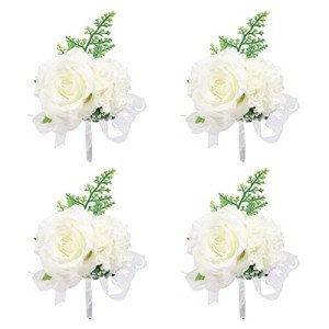 White Rose Boutonniere Set for Weddings & Celebrations