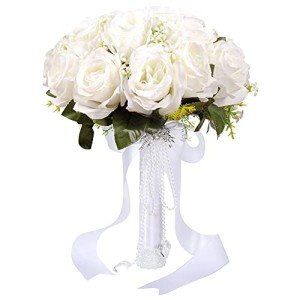 Rhinestone Rose Wedding Bouquet with Silk Ribbon