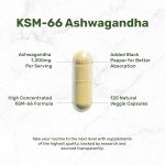 KSM 66 Ashwagandha 1,200mg with Black Pepper Capsules