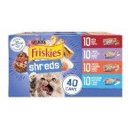 Purina Friskies Wet Cat Food Variety Pack, Shreds With Beef, Turkey and Cheese Dinner, Chicken and Salmon Dinner, and With Ocean Whitefish and Tuna - (Pack of 40) 5.5 oz. Cans