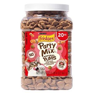 Purina Friskies Natural Cat Treats Party Mix Natural Yums With Real Salmon and Added Vitamins, Minerals and Nutrients - 20 Oz. Canister