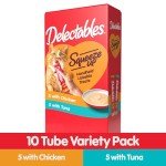 Hartz Delectables Squeeze Up Interactive Lickable Wet Cat Treats for Adult & Senior Cats, Chicken & Tuna, 10 Count,5 oz