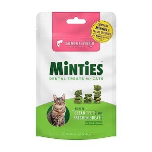 Minties Dental Treats for Cats, Salmon Flavored Treats for Cats, Freshens Breath and Controls Tartar, 2.5oz
