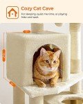 Feandrea Cat Tree, 61-Inch Cat Tower for Indoor Cats, Plush Multi-Level Cat Condo with 5 Scratching Posts, 2 Perches, 2 Caves, Hammock, 2 Pompoms, Beige UPCT192M01