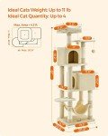 Feandrea Cat Tree, 61-Inch Cat Tower for Indoor Cats, Plush Multi-Level Cat Condo with 5 Scratching Posts, 2 Perches, 2 Caves, Hammock, 2 Pompoms, Beige UPCT192M01