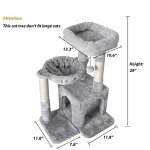 Pesofer Cat Tree, Small Cat Tower with Sisal Scratching Post and Hammock Light Gray