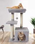 FISH&NAP Cute Cat Tree Kitten Cat Tower for Indoor Cat Condo Sisal Scratching Posts with Jump Platform Cat Furniture Activity Center Play House Grey