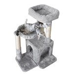 Pesofer Cat Tree, Small Cat Tower with Sisal Scratching Post and Hammock Light Gray