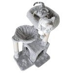 Pesofer Cat Tree, Small Cat Tower with Sisal Scratching Post and Hammock Light Gray