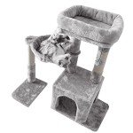 Pesofer Cat Tree, Small Cat Tower with Sisal Scratching Post and Hammock Light Gray