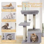 FISH&NAP Cute Cat Tree Kitten Cat Tower for Indoor Cat Condo Sisal Scratching Posts with Jump Platform Cat Furniture Activity Center Play House Grey