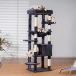 Heybly Cat Tree for Large Cats 20 lbs Heavy Duty,60 inches XXL Cat Tower for Indoor Cats,Multi-Level Cat Furniture Condo for Cats with Big Padded Plush Perch,Cozy Basket HCT050G