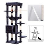 Heybly Cat Tree for Large Cats 20 lbs Heavy Duty,60 inches XXL Cat Tower for Indoor Cats,Multi-Level Cat Furniture Condo for Cats with Big Padded Plush Perch,Cozy Basket HCT050G