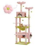 PAWZ Road Flower Cat Tree, 72 Inches Large Cat Tower with Steel Frame Hammock and 7 Scratching Posts, Tall Cat Tree with 2 Condos and Perches for Large Indoor Cats - Pink