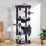 Heybly Cat Tree for Large Cats 20 lbs Heavy Duty,60 inches XXL Cat Tower for Indoor Cats,Multi-Level Cat Furniture Condo for Cats with Big Padded Plush Perch,Cozy Basket HCT050G