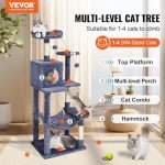 VEVOR Cat Tree for Indoor Cats, 56.2" Cat Tower with Cat Condo, Sisal Scratching Post, Hammock, Top Perch, Jumping Platforms, Large Cat House with Hang Ball, Cat Furniture Activity Center, Dark Grey