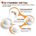 Potaroma Electric Fluttering Butterfly Cat Toys Smart Interactive Electronic Kitten Toy, Bell Track Balls, Indoor Exercise Cat Kicker, 3 AA Batteries Required (Bright White)