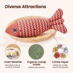 Potaroma Cat Toys Fish, 3 Pcs Crinkle Sound Catnip Toys Soft Linen, Interactive Kitten Exercise Kicker Toys for Indoor Cats 7.8 Inches for All Breeds
