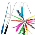 JIARON Cat Toys Feather Toy, 2PCS Retractable Wand and 10PCS Replacement Teaser with Bell Refills, Interactive Catcher and Funny Exercise for Kitten.