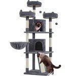 Yaheetech 68.5in Multi-Level Large Cat Condo with Sisal-Covered Platforms Scratching Board & Scratching Posts, Cozy Perches, Stable Cat Tower/Tree Pet Play House, Dark Gray