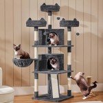 Yaheetech 68.5in Multi-Level Large Cat Condo with Sisal-Covered Platforms Scratching Board & Scratching Posts, Cozy Perches, Stable Cat Tower/Tree Pet Play House, Dark Gray