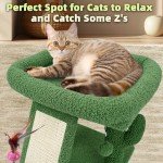 TWDEPART Cactus Cat Tree Tower with Cat Scratching Post for Indoor Cats,Activity Centre Climbing Tree Cat Furniture with Playful Toy Balls,Green