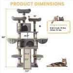 SHA CERLIN 68 Inches Multi-Level Large Cat Tree for Large Cats/Big Cat Tower with Cat Condo/Cozy Plush Cat Perches/Sisal Scratching Posts and Hammocks/Cat Activity Center Play House, Grey