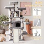 SHA CERLIN 68 Inches Multi-Level Large Cat Tree for Large Cats/Big Cat Tower with Cat Condo/Cozy Plush Cat Perches/Sisal Scratching Posts and Hammocks/Cat Activity Center Play House, Grey