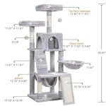 Heybly Cat Tree, Cat Tower for Indoor Cats,Multi-Level Cat Furniture Condo for Cats with Padded Plush Perch, Cozy Basket and Scratching Board Light Gray HCT014W