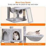 Heybly Cat Tree, Cat Tower for Indoor Cats,Multi-Level Cat Furniture Condo for Cats with Padded Plush Perch, Cozy Basket and Scratching Board Light Gray HCT014W