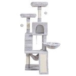 Heybly Cat Tree, Cat Tower for Indoor Cats,Multi-Level Cat Furniture Condo for Cats with Padded Plush Perch, Cozy Basket and Scratching Board Light Gray HCT014W